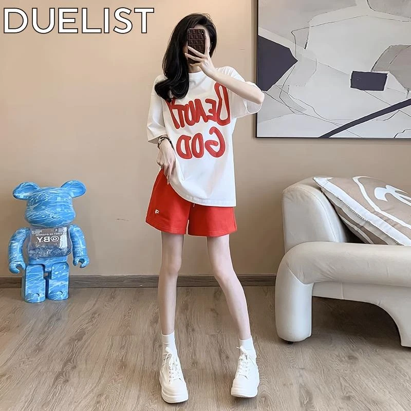 DUELIST潮休闲运动套装女夏季宽松字母恤短袖短裤显瘦百搭两件套