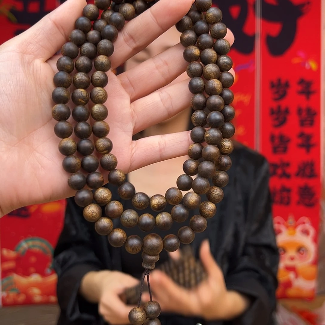 沉香手串海南莺歌绿奇楠流油王老料圆珠多圈一条0.9-42克