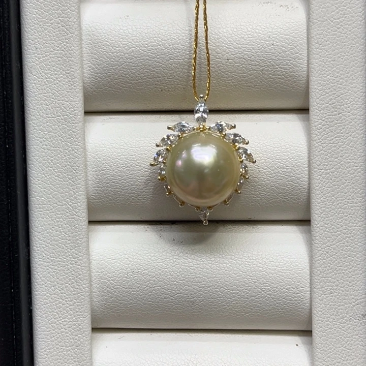 颈饰海水珍珠银S925镶嵌金珠13-14mm 54号