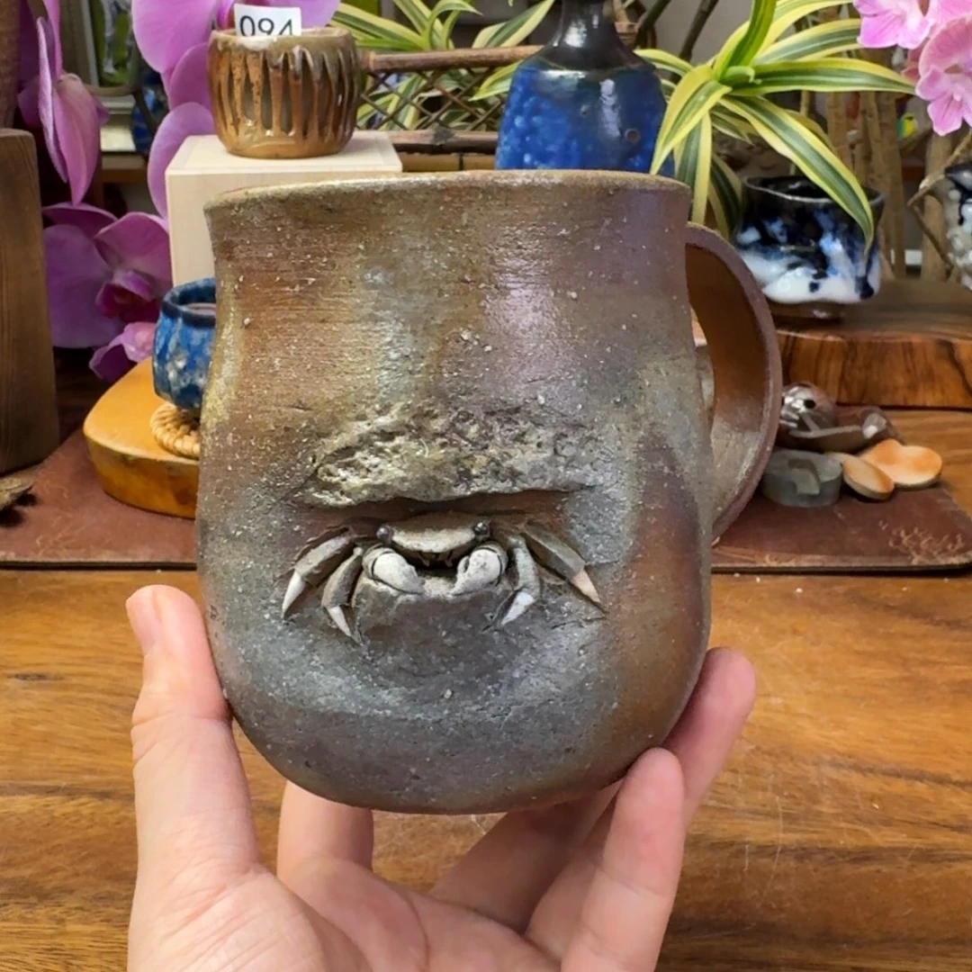 原田良二备前烧精工岩蟹马克杯福利一口价