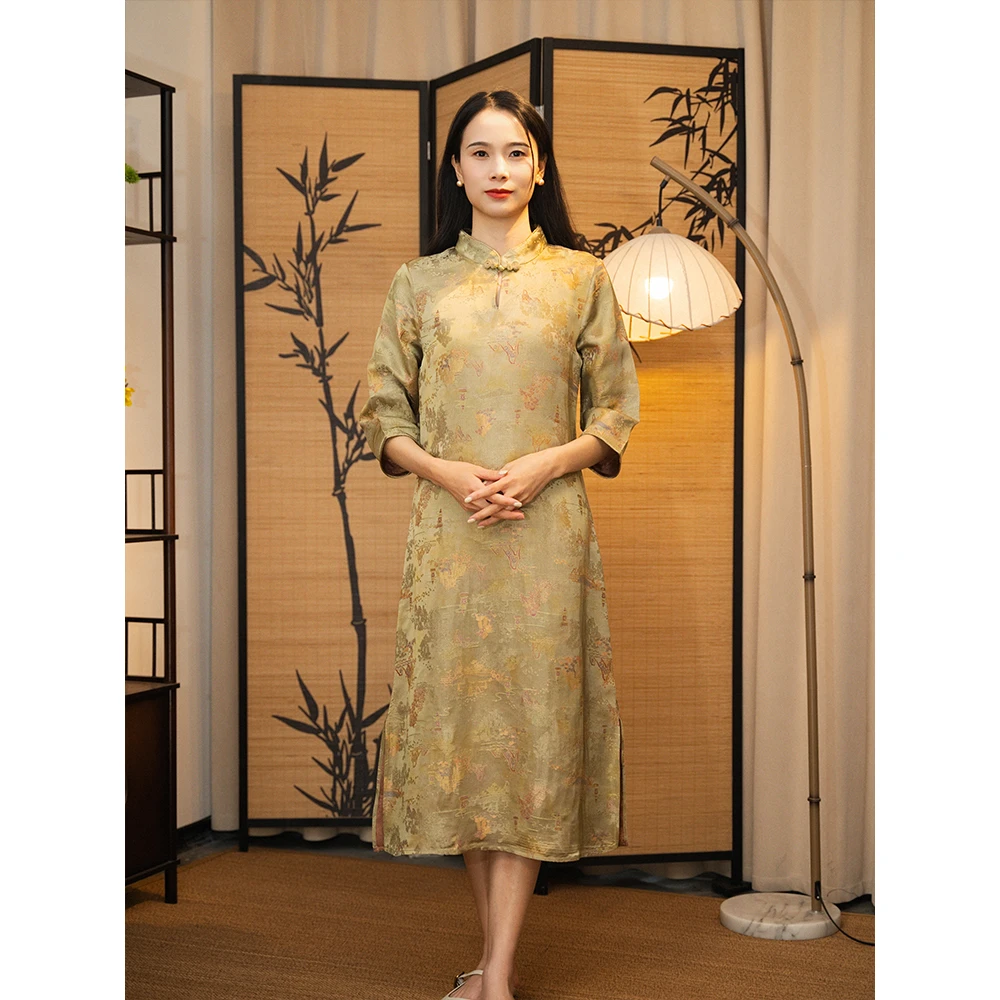 【千峰】新中式水滴领女装连衣裙