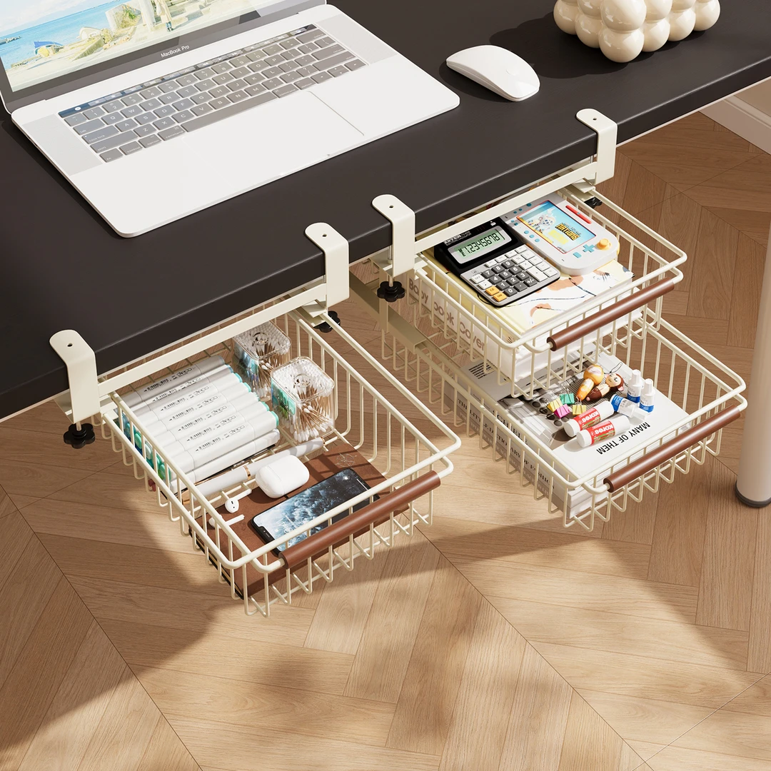 书桌抽屉挂篮衣柜下抽屉式挂篮分层架餐桌下挂式省空间衣物整理篮
