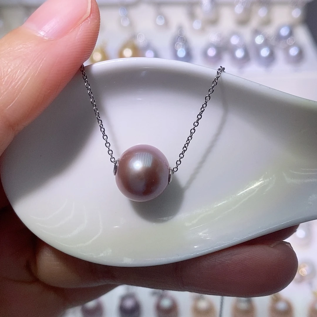 淡水珍珠吊坠(赠链)银S925镶嵌尺寸11/12毫米