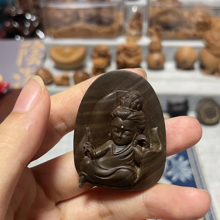 水***成檀香木其他观音镶嵌24k金保真阴沉印度迈索尔老山檀香