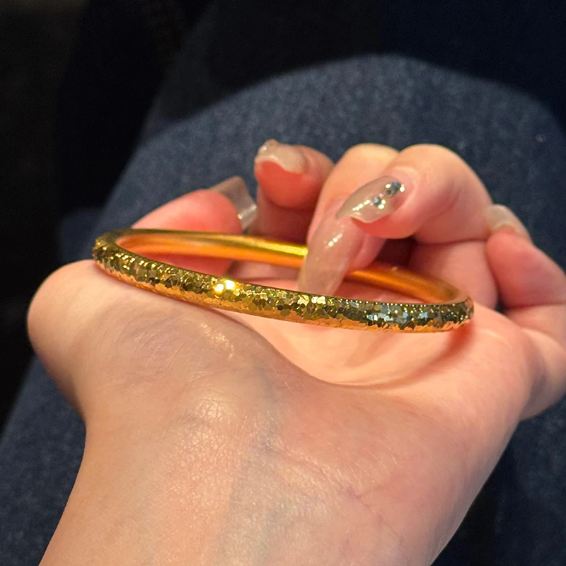 铜合金手镯 爆闪碎碎冰手镯女个性新款手环实心镯子百搭配饰送礼