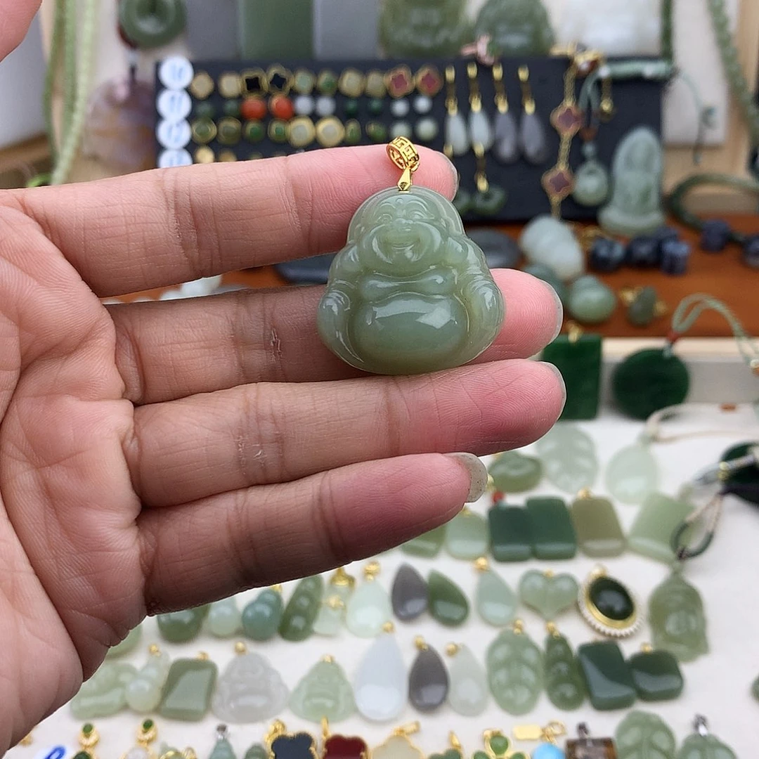 和田玉银S925镶嵌吊坠(不含链)