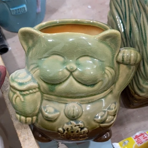 陶瓷小绿色招财猫1122222
