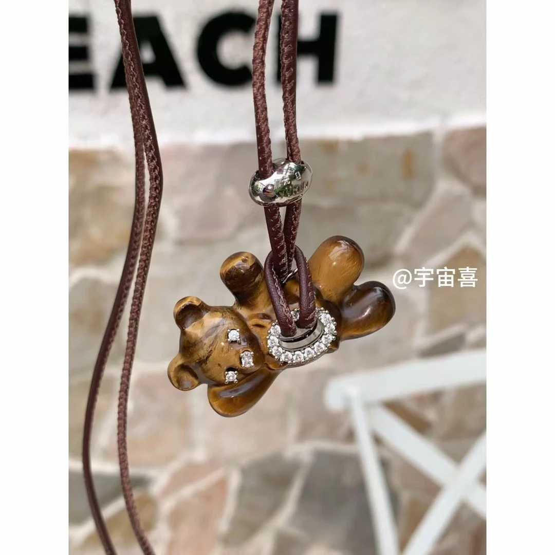 铜合金皮质项链 I1-946【虎虎爬爬熊白锆皮绳抽拉项链毛衣链】