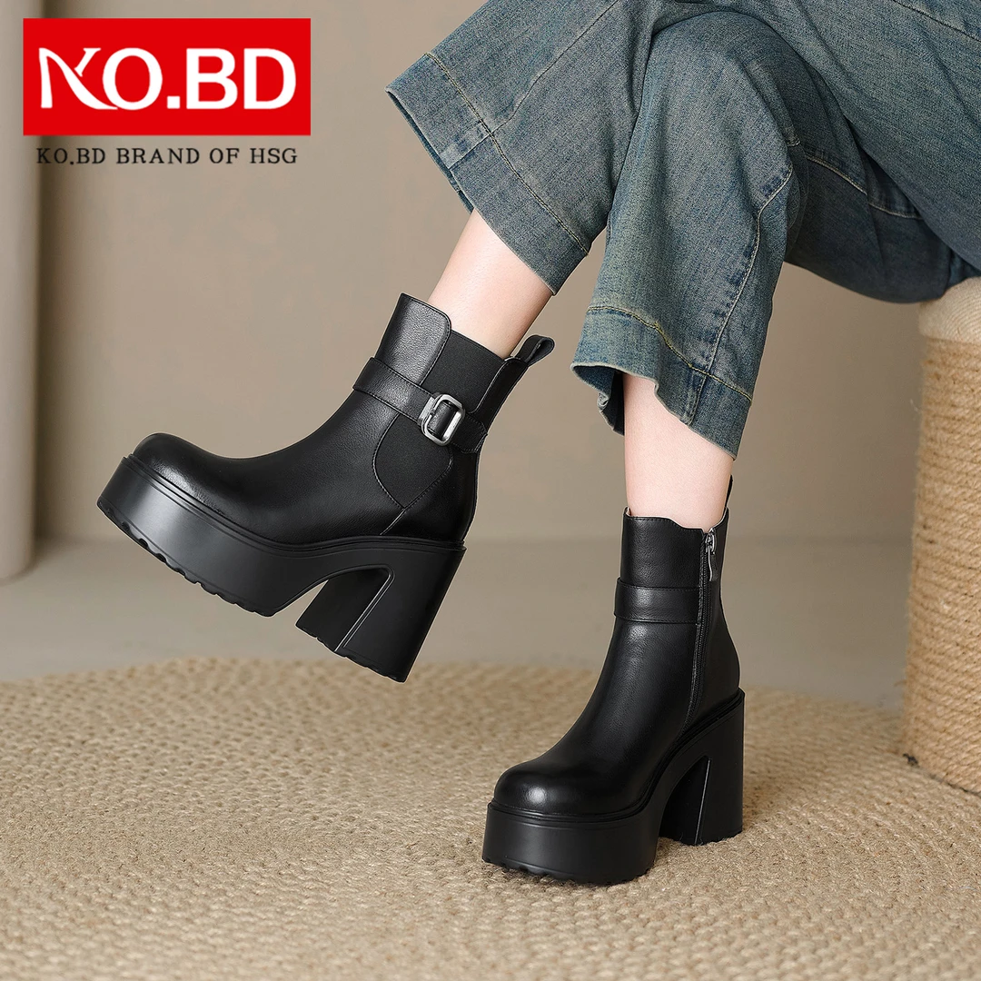 小个子厚底切尔西短靴女款配裙子秋冬季高跟瘦瘦靴真皮女靴子M959