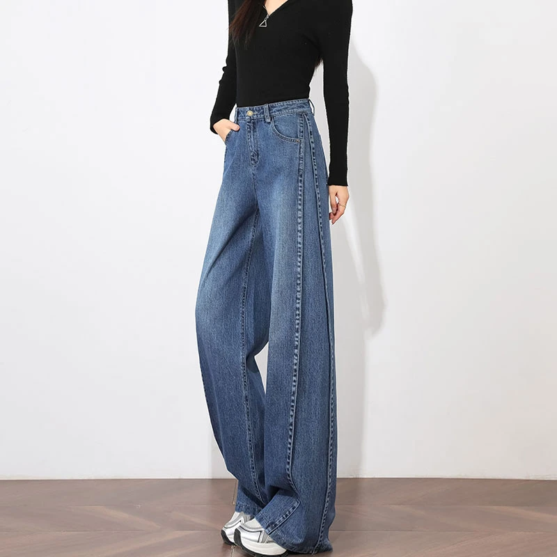 2025年春季新款加长版拖地直筒牛仔阔腿裤女高个子超长女款长裤子