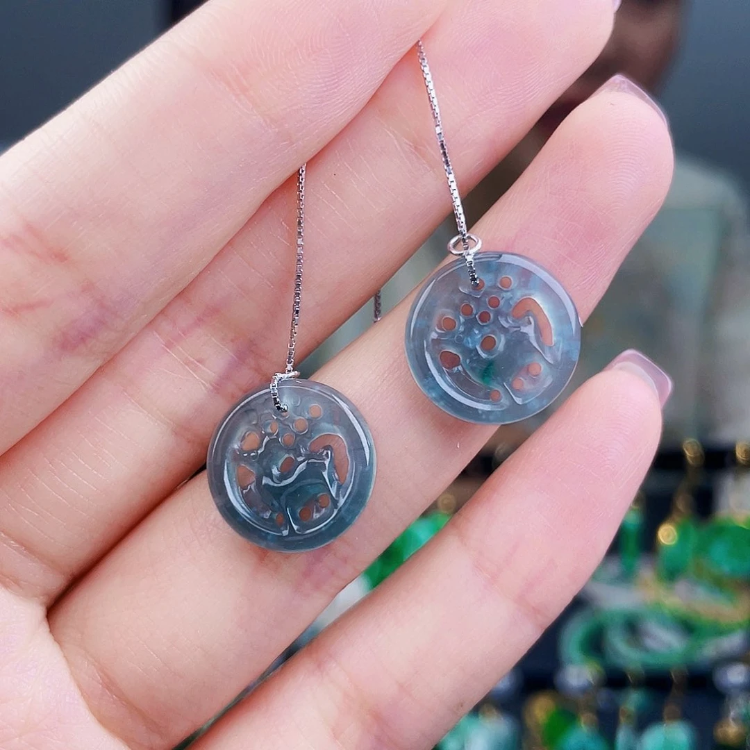 翡翠银S925镶嵌耳饰饰品