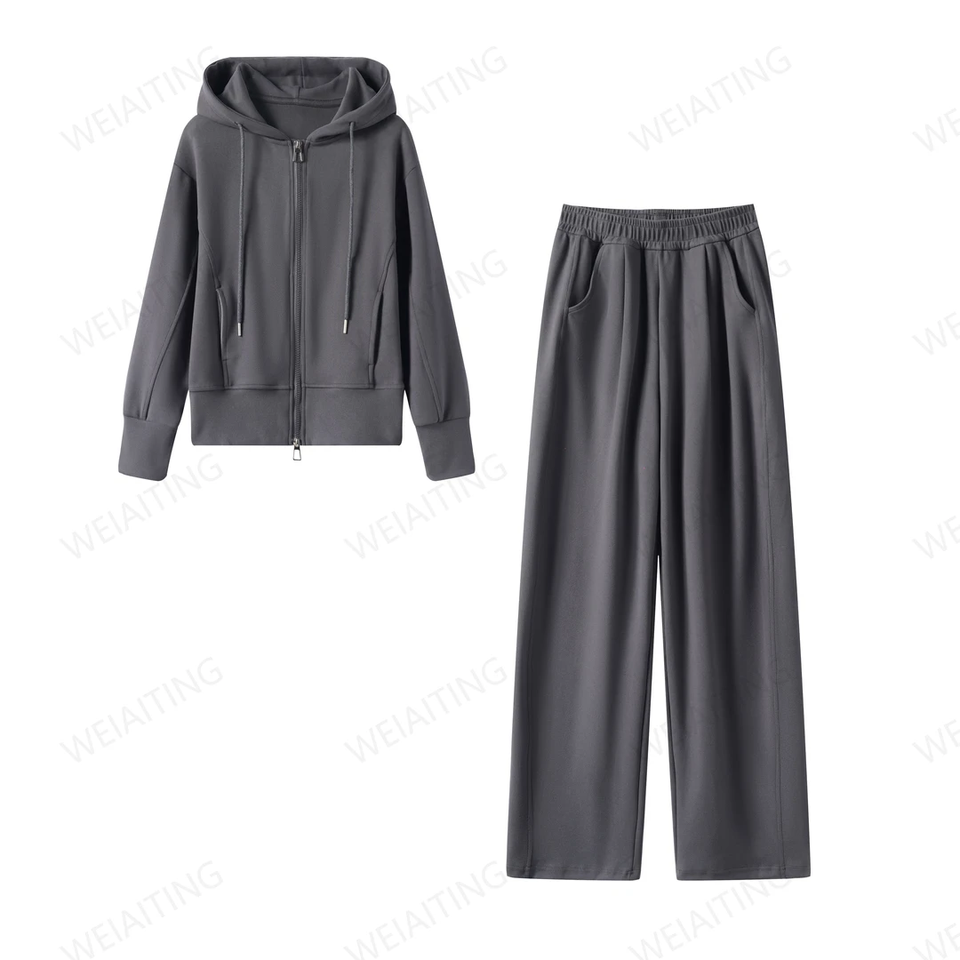 2025春款女韩版时尚百搭气质减龄纯色连帽卫衣卫裤套装休闲阔腿