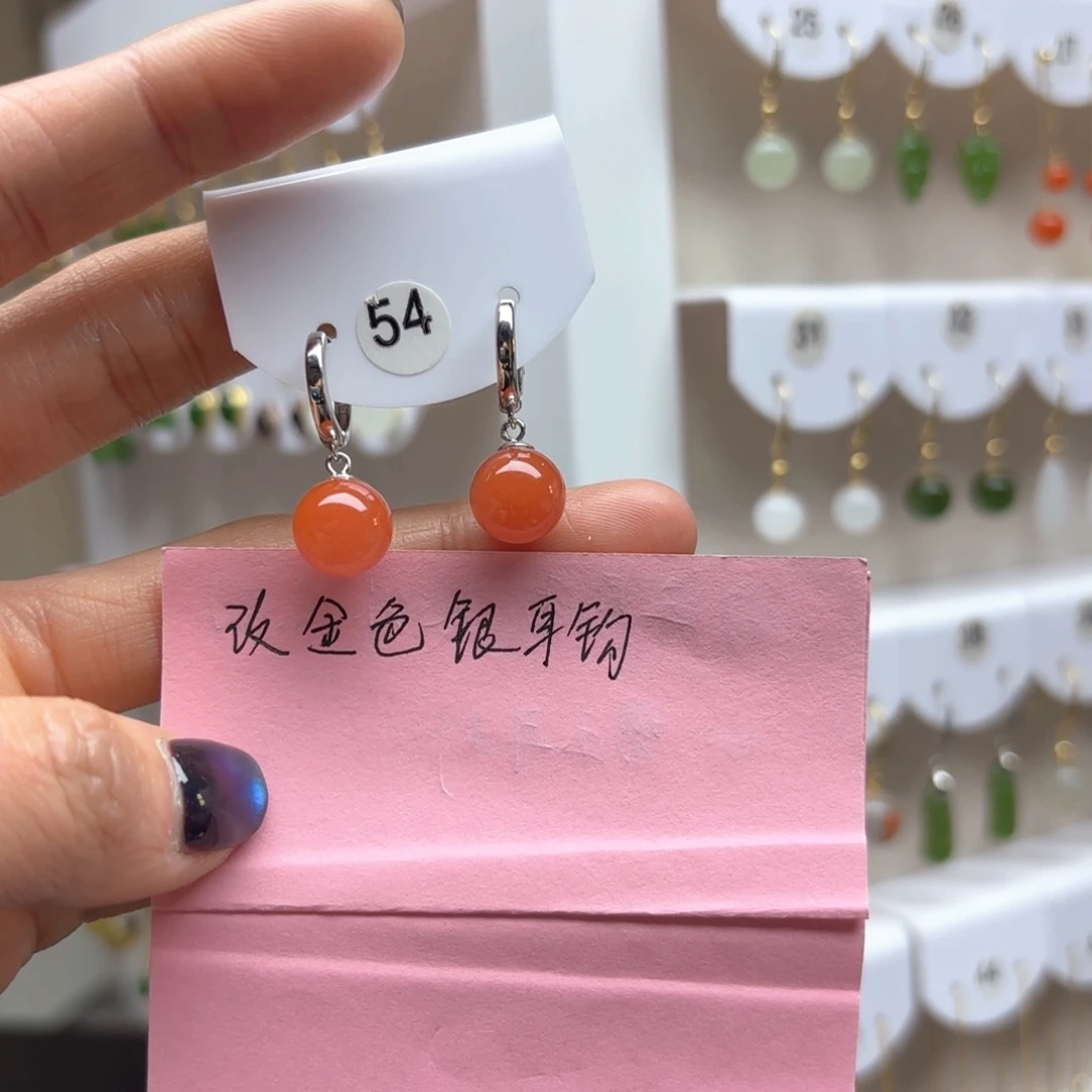 南红玛瑙耳饰银S925镶嵌2