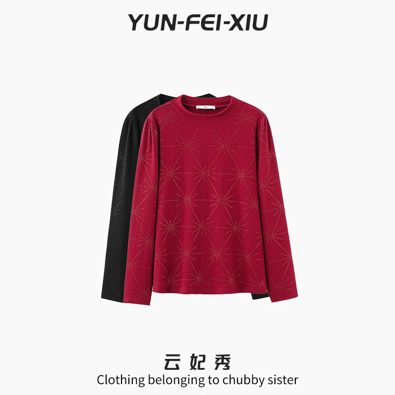 云妃秀大码女装T恤圆领长袖内搭打底宽松显瘦遮肉胖妹妹秋季80520