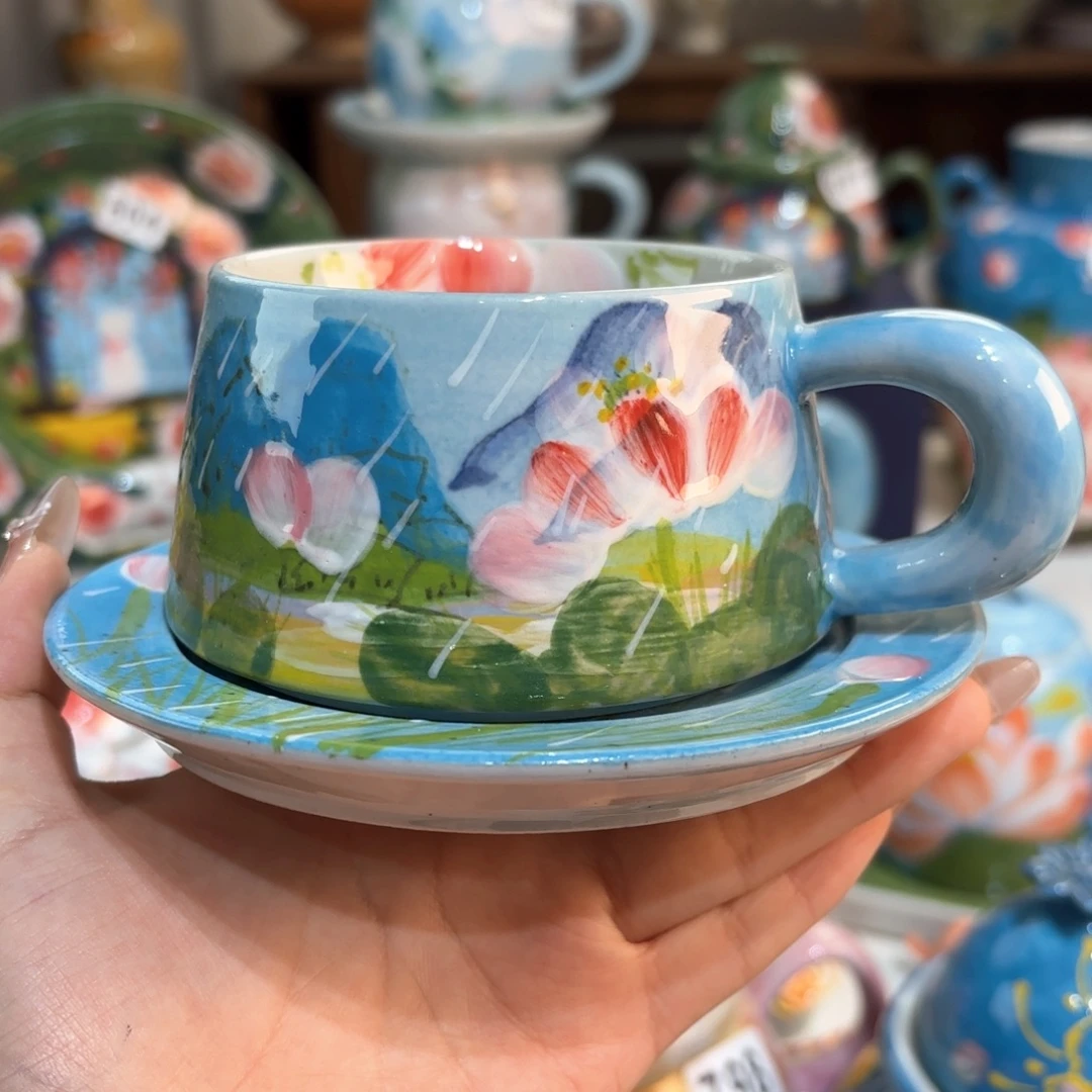 盛***夏景德镇手绘高温釉下彩陶瓷茶具