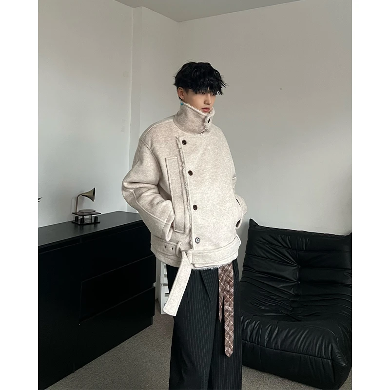 XENON 复古高级感羊毛混纺座山雕冬季外套男毛呢双排扣保暖棉服