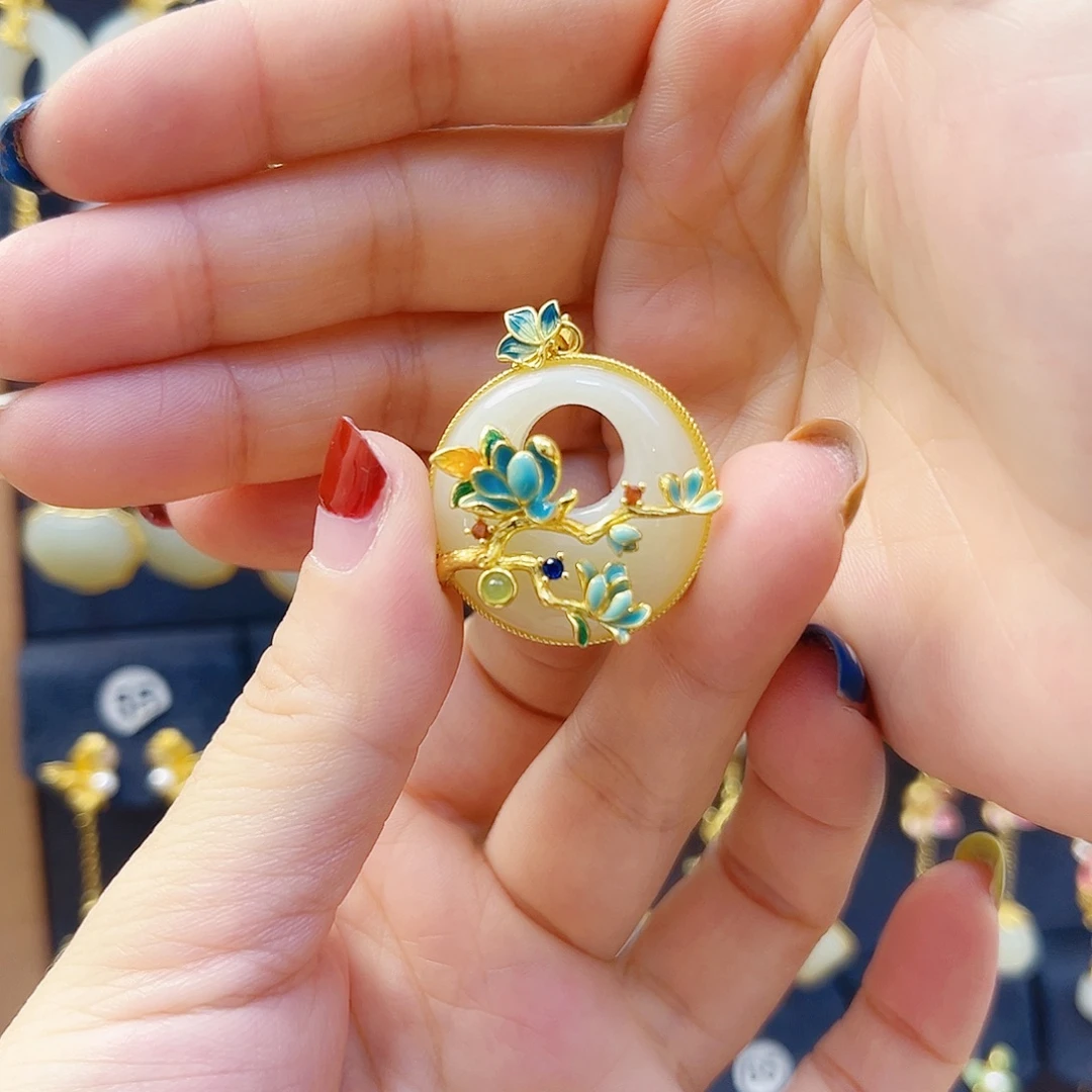 和田玉银S925镀金镶嵌颈饰