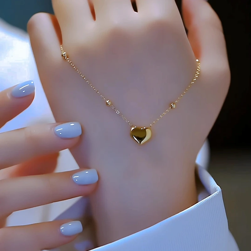 钛钢项链 气质实心爱心新款女不掉色时尚百搭轻奢小众设计锁骨链