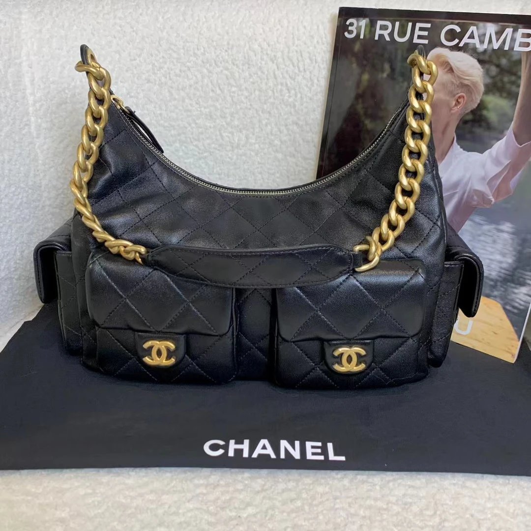全新未使用 Chanel/香奈儿 壹臻/黑金羊嬉皮hobo大号 76597097