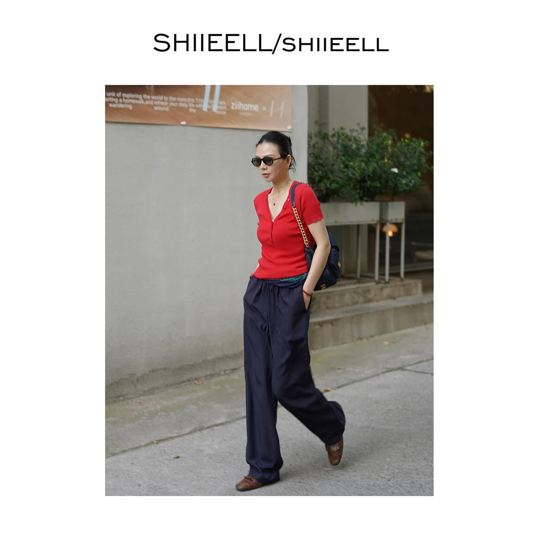 SHIIEELL 夏季新款时尚休闲裤女慵懒风洋气直筒宽松长裤W8060