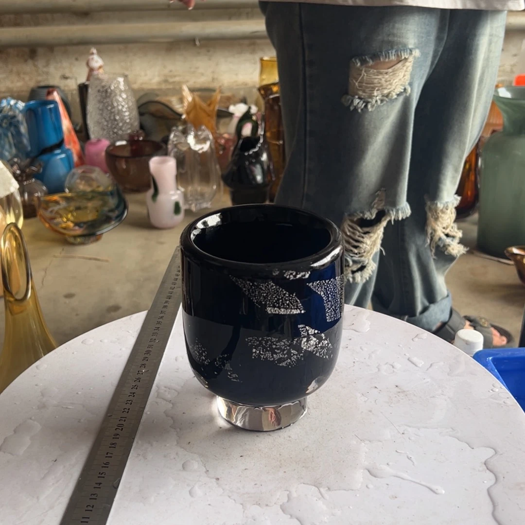 黑色银箔高度16琉璃花器摆件微瑕