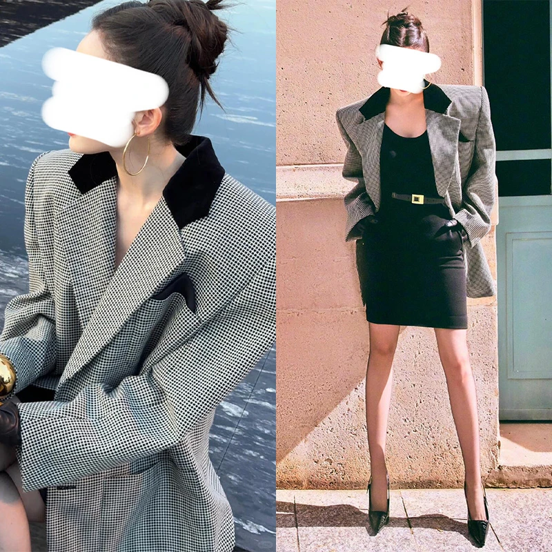 Miss Judy古力娜扎同款千鸟格西装外套女韩版男友风休闲长袖西服
