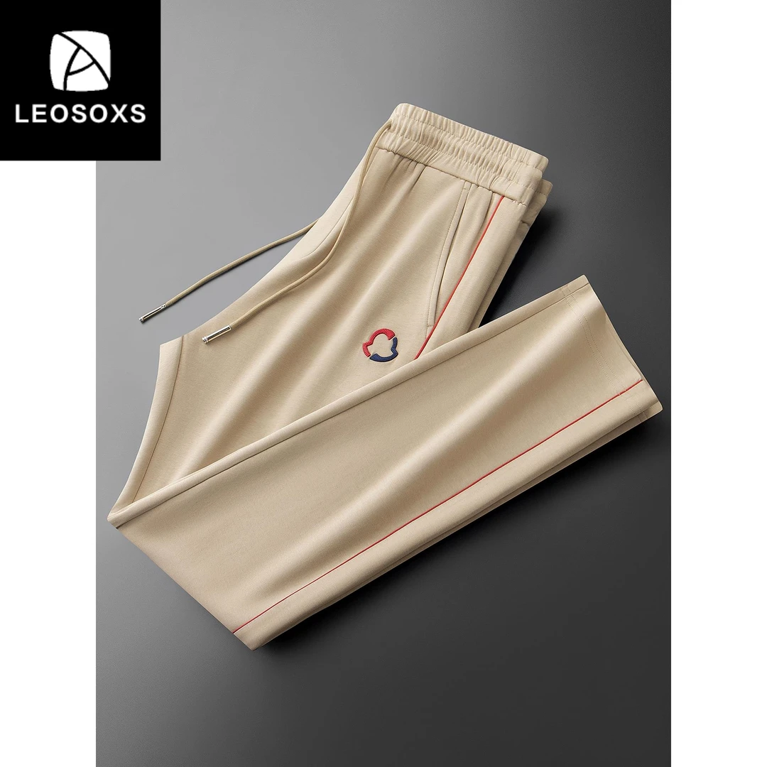 秋冬时尚撞色拼接柔软太空棉休闲裤男士轻奢百搭运动直筒卫裤男款