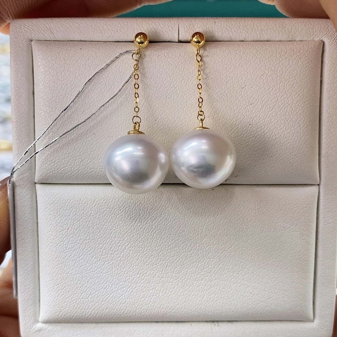 海水珍珠耳饰18K金镶嵌澳白大风吹12-13m m