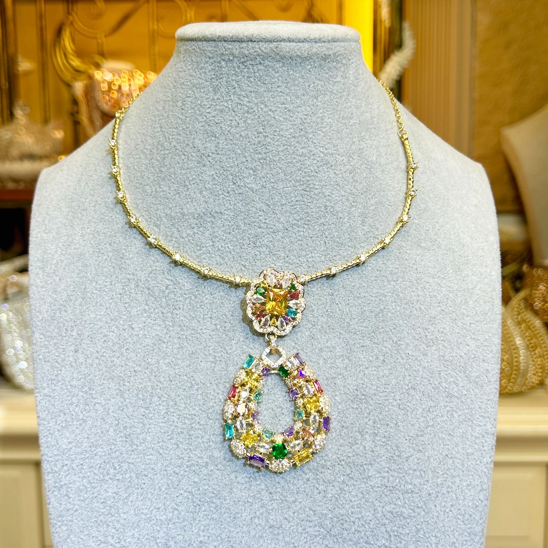 铜合金玻璃项链 【24082】瑾瑟时尚项链手工轻奢欧美黄色彩色