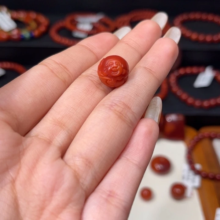 南红玛瑙未镶嵌满肉柿子红玫红精工雕刻仿古龙11.5mm