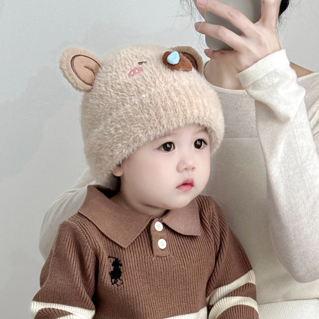 婴儿帽子秋冬季新款超萌可爱宝宝毛绒帽男女童幼儿加厚保暖套头帽