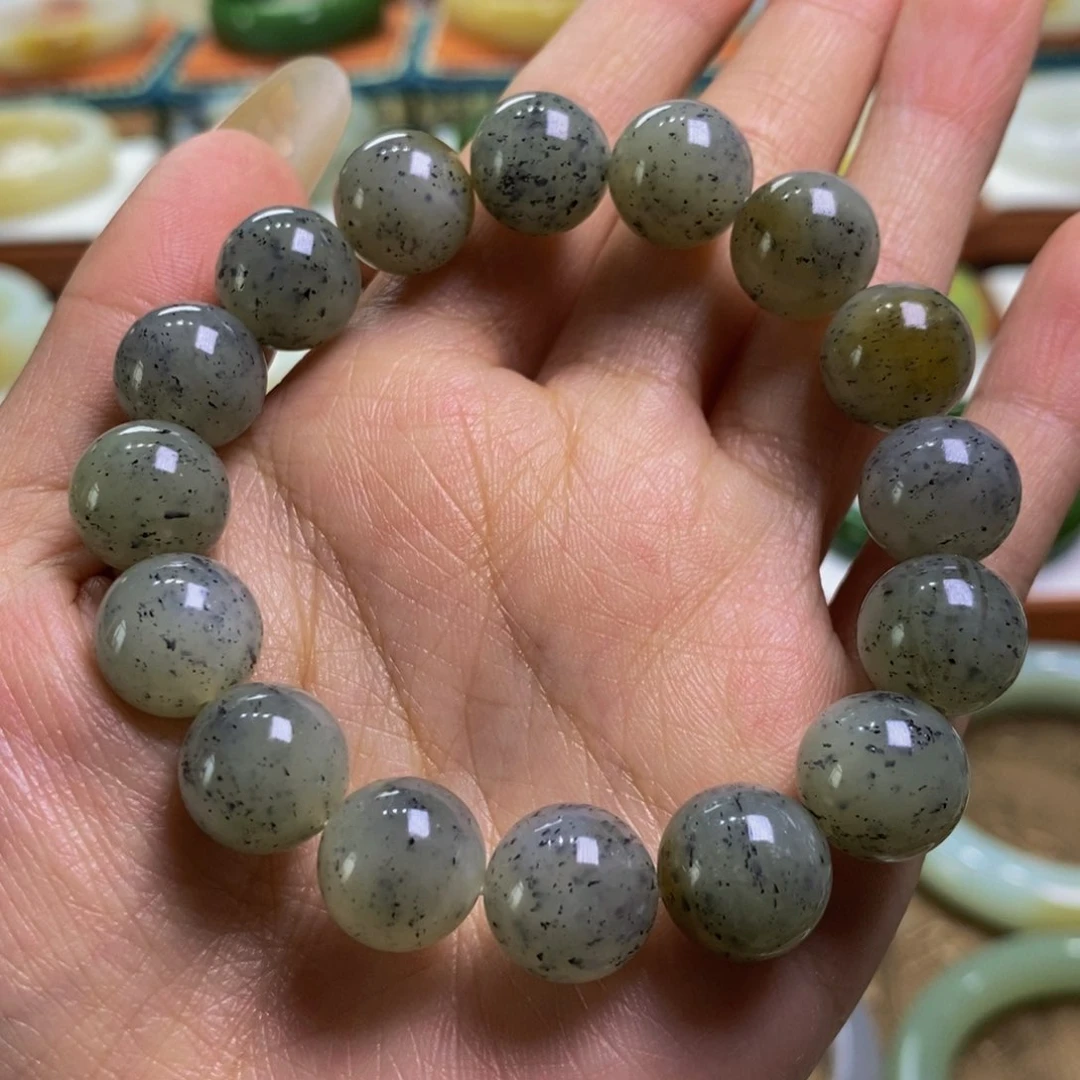 和田玉籽青花手串卡12未镶嵌