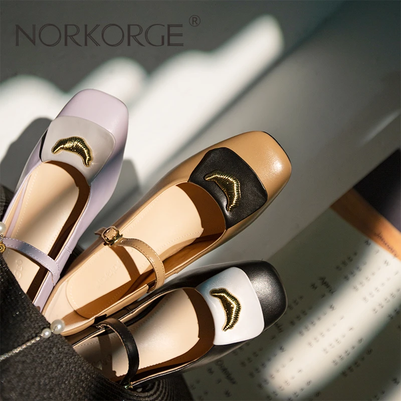 月牙扣精致中粗跟小方头玛丽珍单鞋