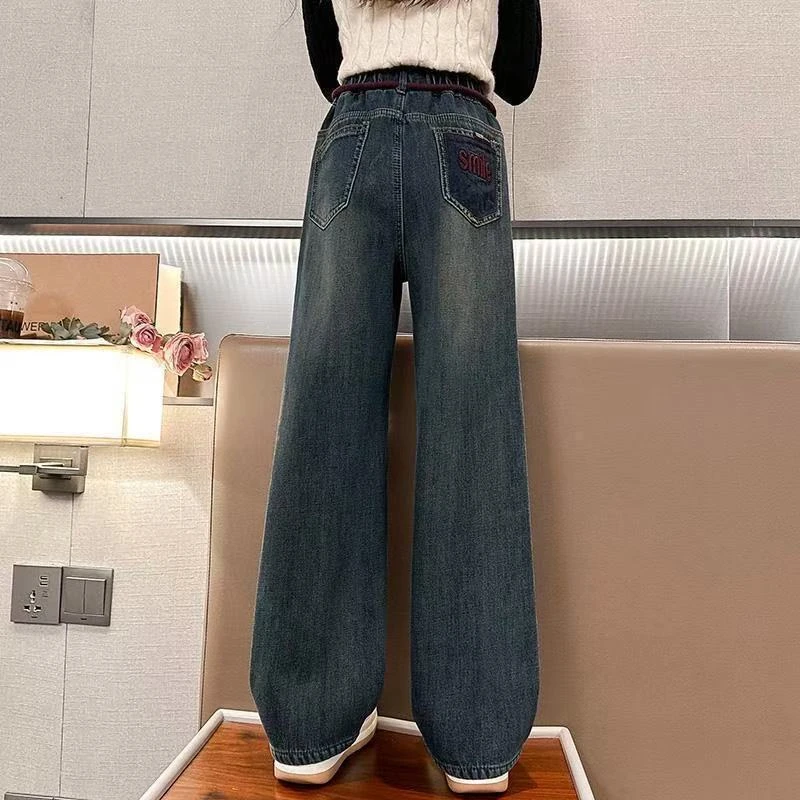 女童2025新款秋装牛仔裤春秋女大童时尚洋气直筒阔腿长裤学生裤子