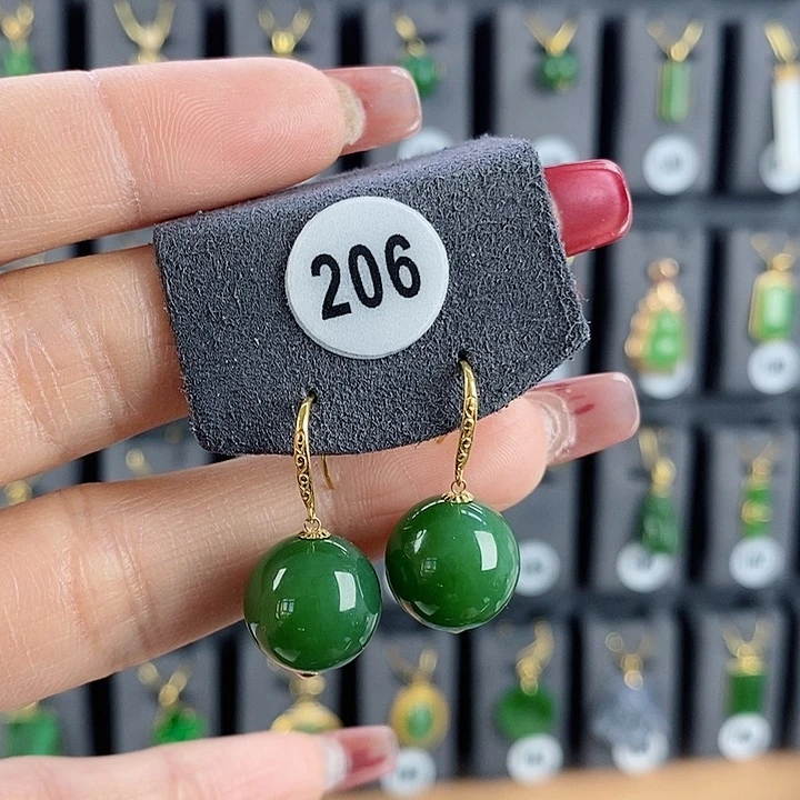 和田玉耳饰18K金镶嵌