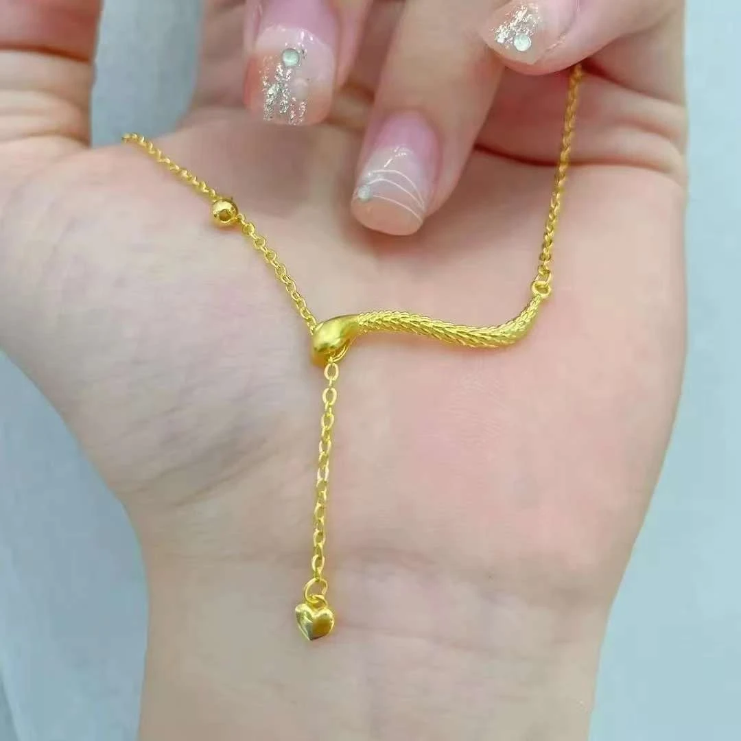 周大生黄金爱心蛇套链时尚灵动百搭送女友