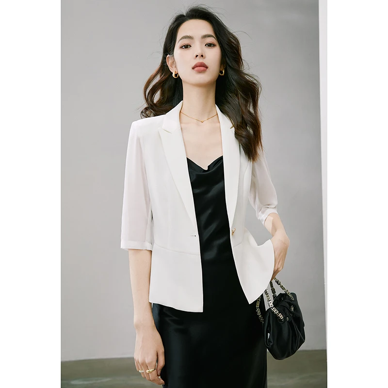 晚白【新品】2025秋翻驳领一粒扣西装外套女25021733