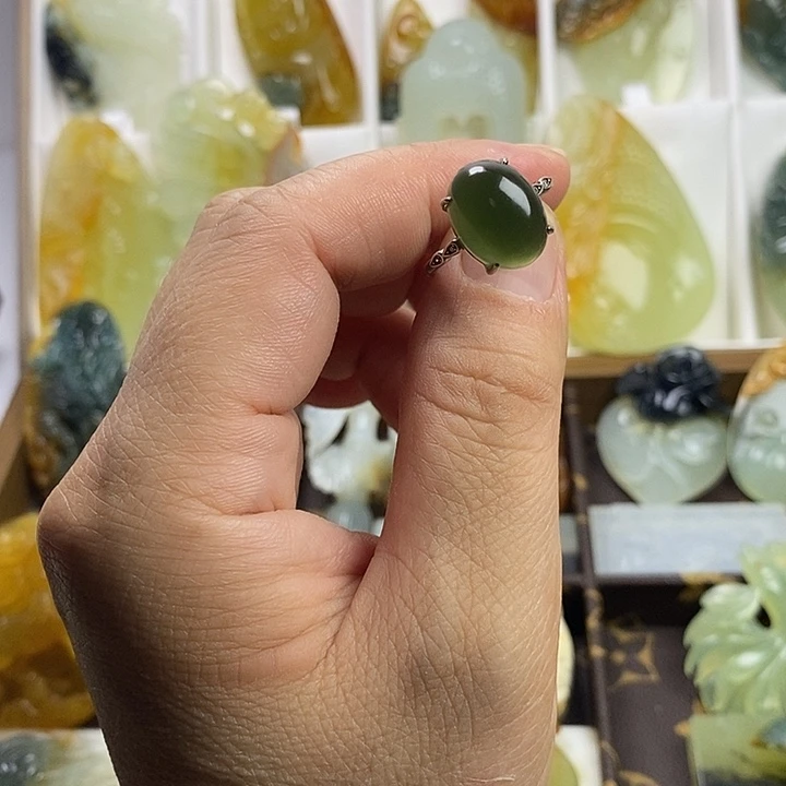 蛇纹石玉银S925镶嵌戒指