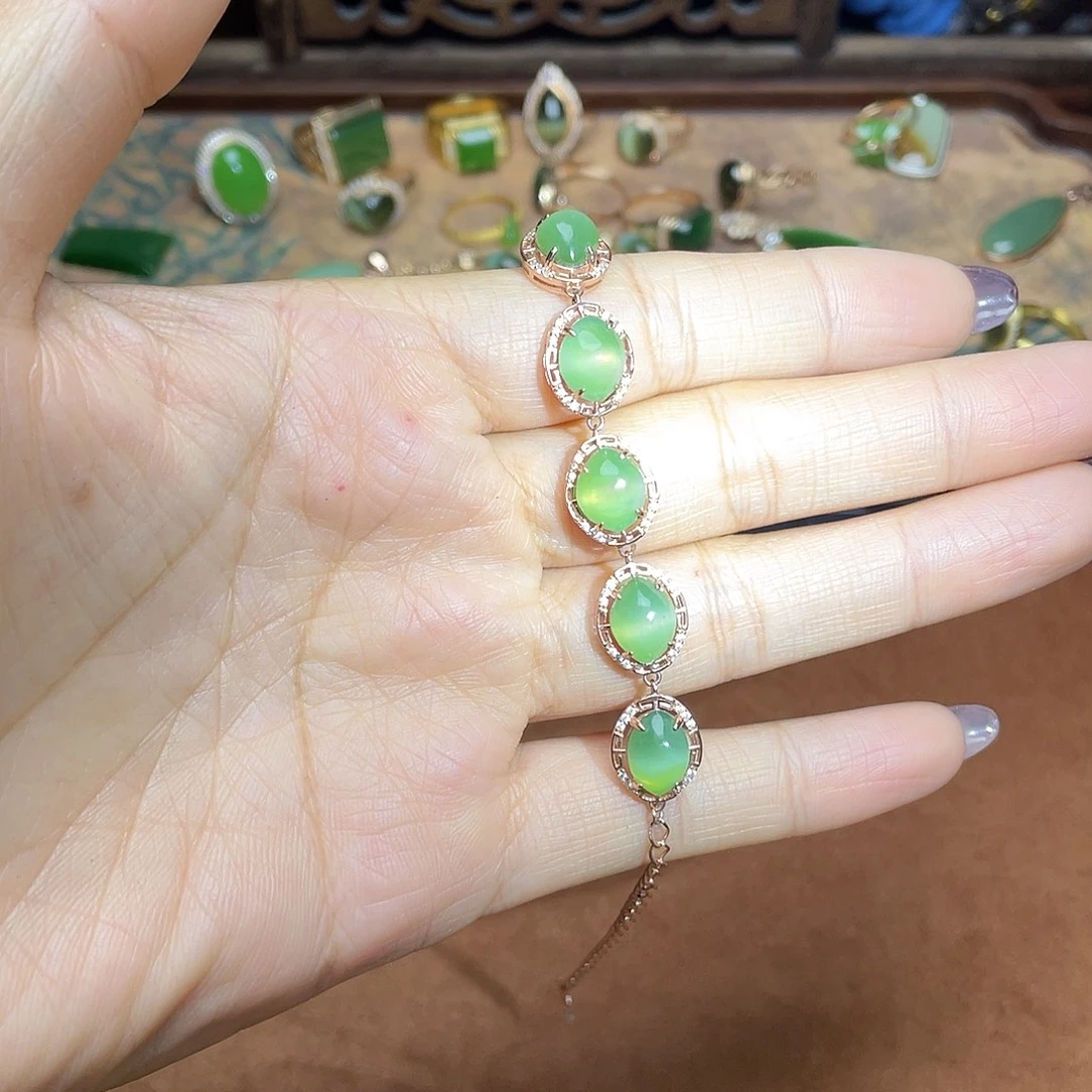 和田玉（碧玉）银S925镶嵌吊坠(不含链)手链