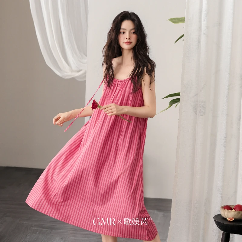 吊带睡裙女莫代尔棉带胸垫性感纯欲风中长款大码无袖可外穿家居服