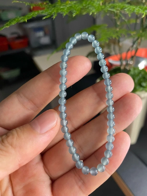 A货翡翠高冰玻璃底卡4➕蓝水圆珠可做项链手链