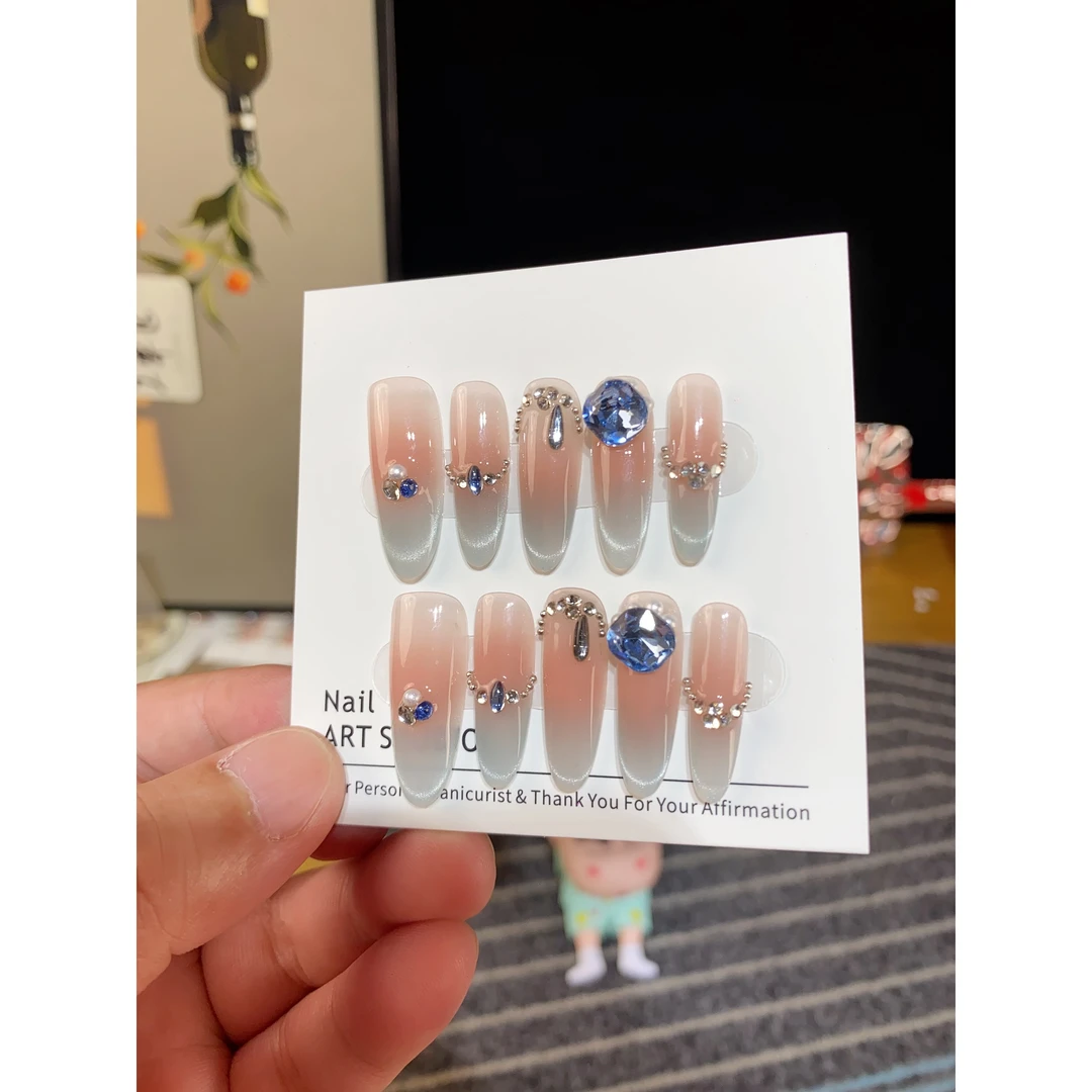 【蓝澈】纯手工穿戴甲猫眼气质显白轻奢温柔百搭款可拆卸美甲贴