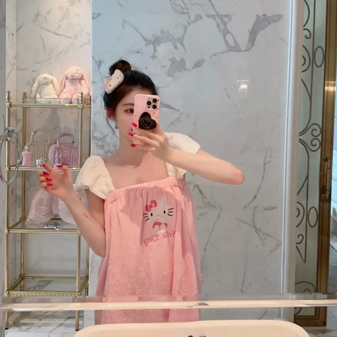 新款可爱Hellokitty吸水加厚双肩带设计速干便携浴裙