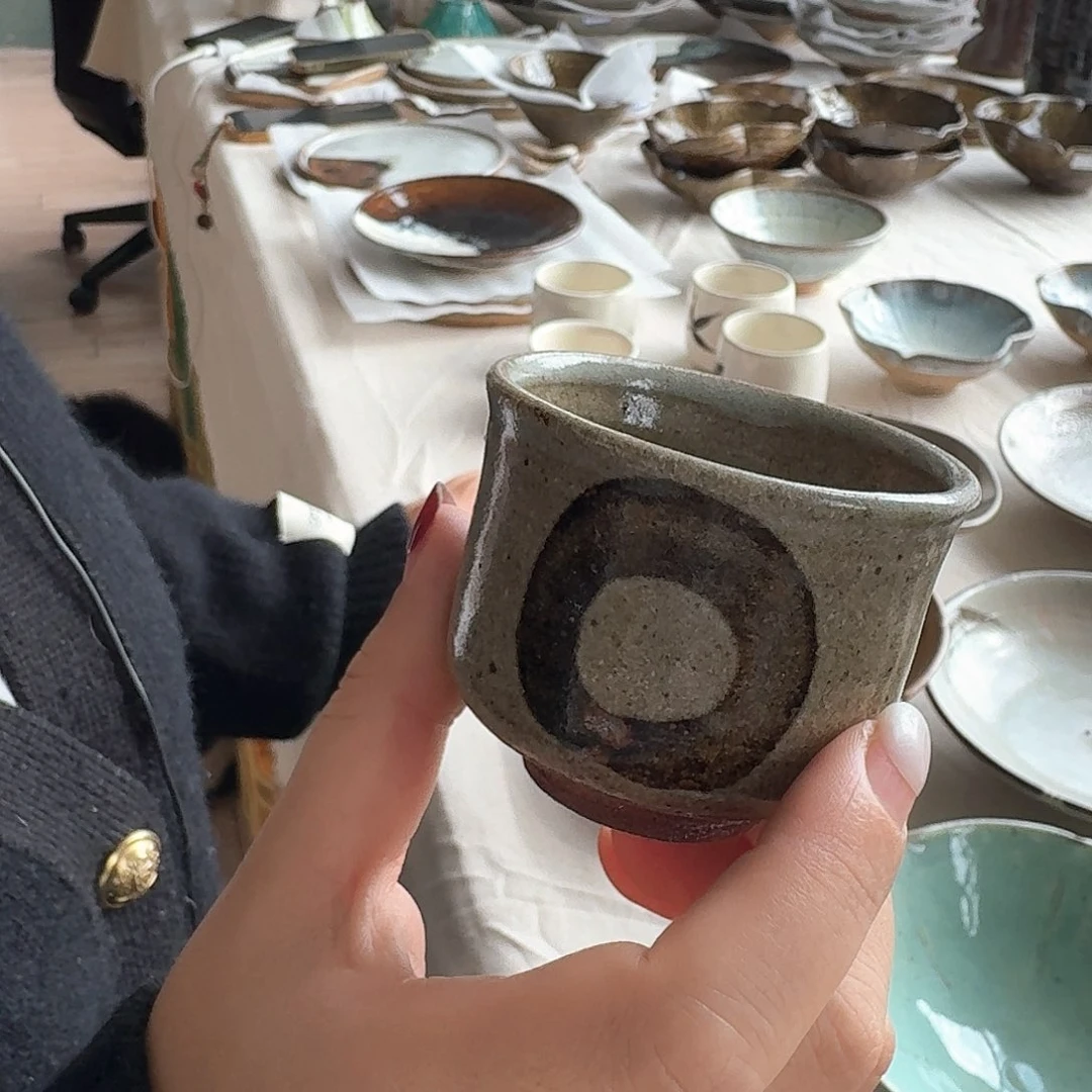 瓷片唐津烧圆圈茶杯