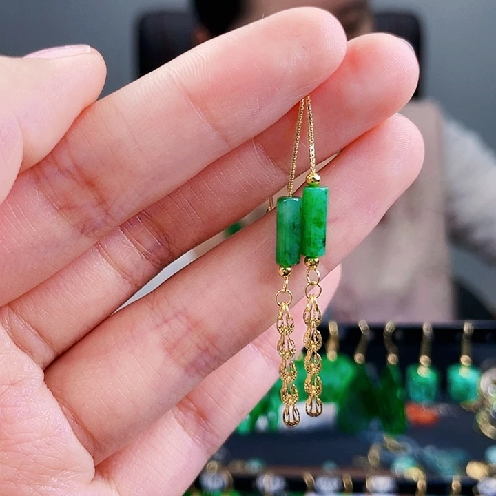 翡翠耳饰银S925镶嵌饰品