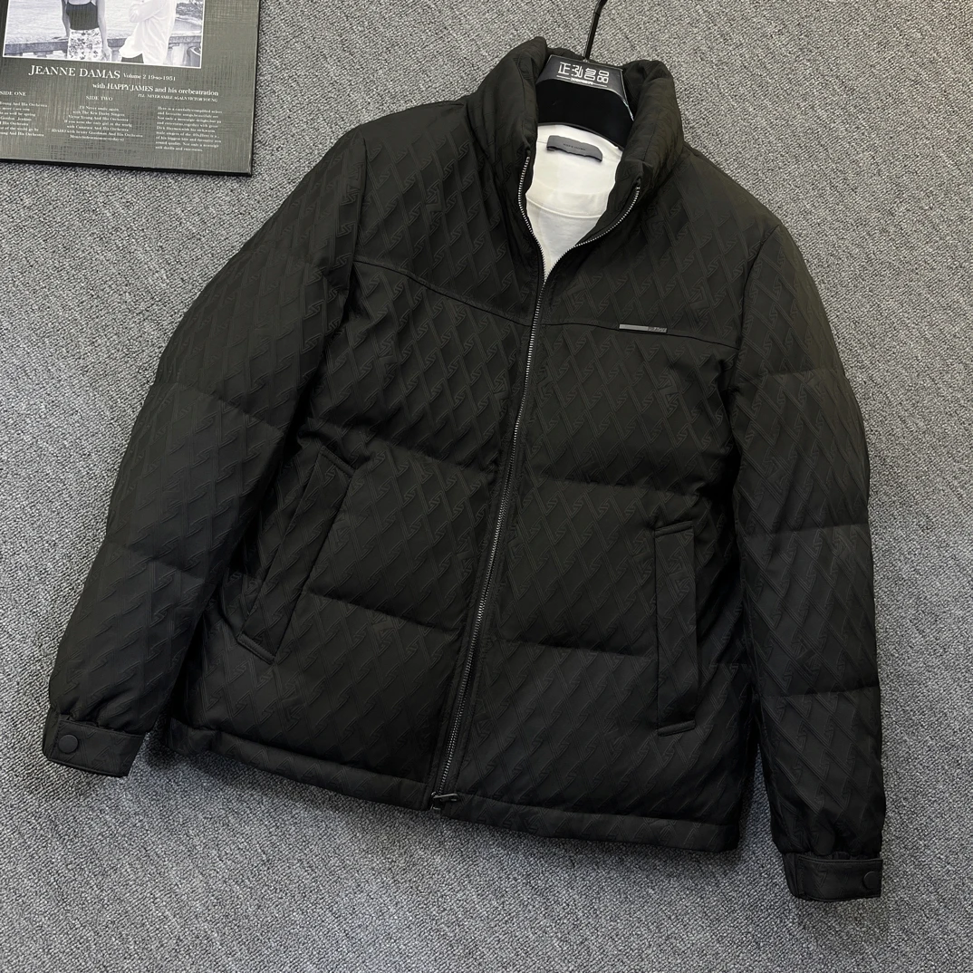 25冬季新款欧货个性提花修身流行时尚个性痞帅男士立领羽绒服