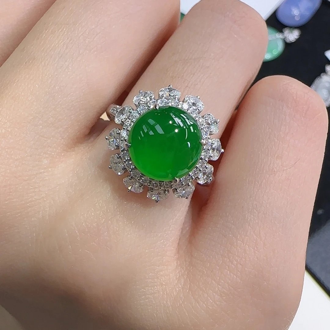 翡翠戒指18K金镶嵌天然翡翠