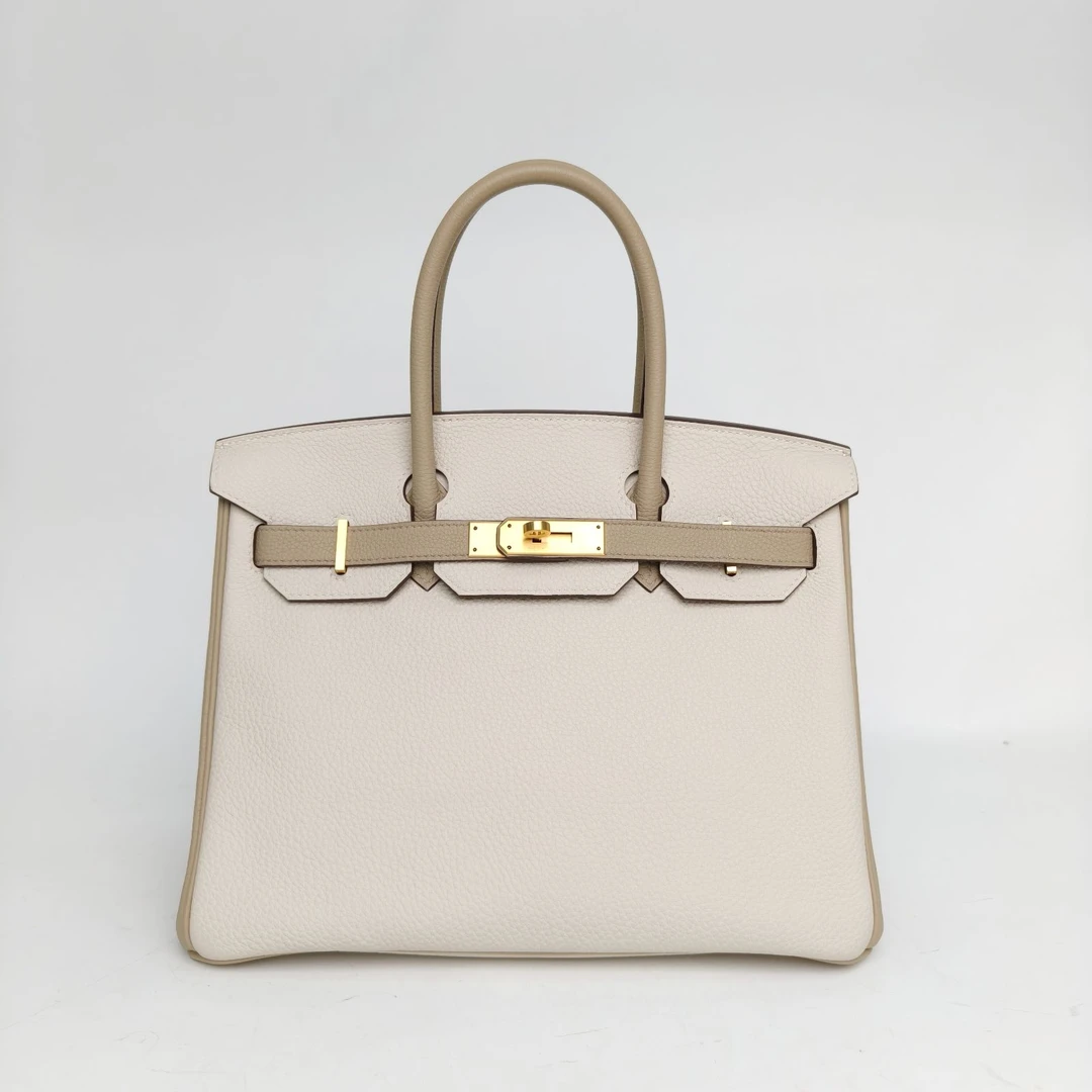 99新 Hermes/爱马仕 【黑黑】Birkin 30 风衣灰拼奶昔白 D刻