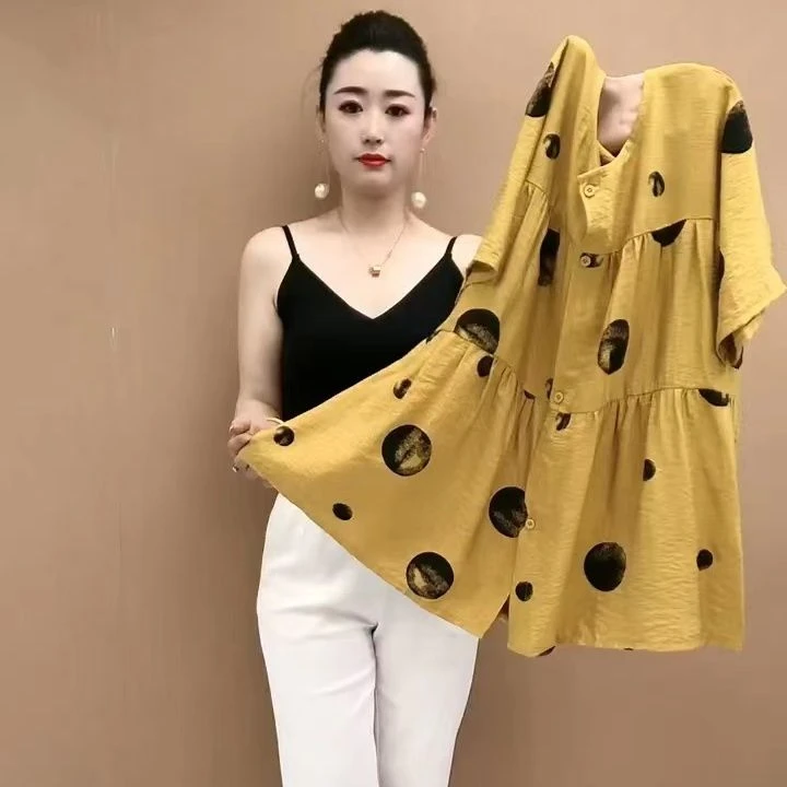 哥弟阿玛施正品高档波点气质女士短袖衬衣夏季新款宽松休闲大码遮