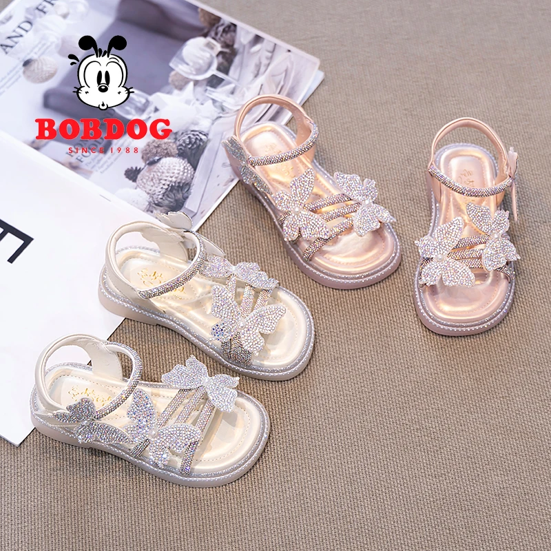 巴布豆正品女童凉鞋夏季公主鞋2025新款儿童鞋小女孩亮晶晶鞋软底
